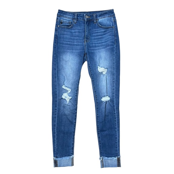KanCan Denim - KanCan Women’s High Rise Medium Wash Distressed Cuffed Skinny Jeans